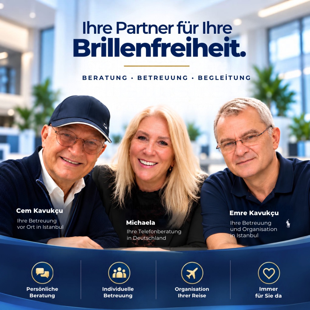 Ihre Partner für Ihre Brillenfreiheit – Beratung, Betreuung und Begleitung: Cem Kavukçu, Michaela und Emre Kavukçu